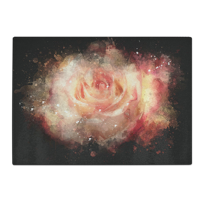 Tempered Glass Pink Tipped Roses Chopping Board, 20 cm x 28.5 cm