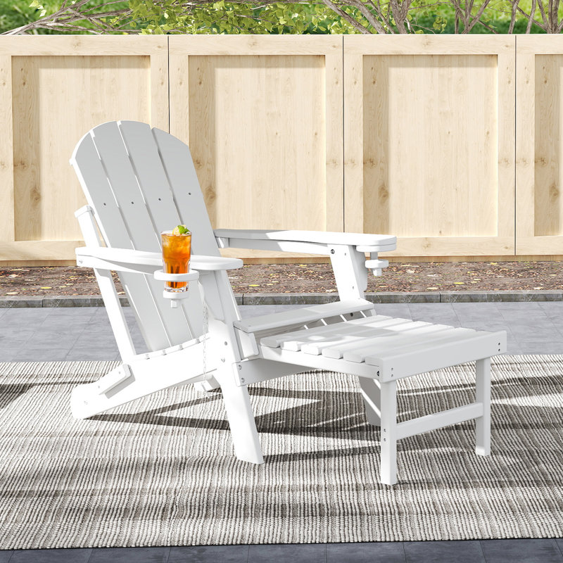 Cait Plastic Folding Adirondack Chair with Ottoman, White