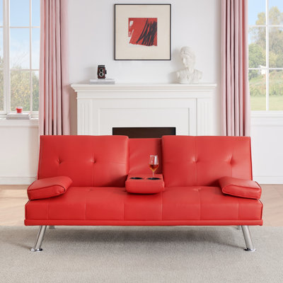 Lit rouge de 67 pouces avec un design multifonctionnel pour les espaces de vie, dossier réglable au lit, 3 réglages de confort, revêtement en cuir PU, bureau facile à installer