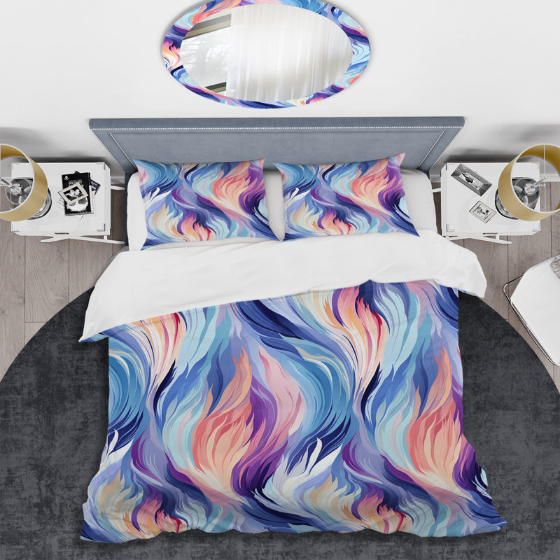 Literie Ikat Dreams mauve et bleue, Housse de couette pour très grand lit et 2 très