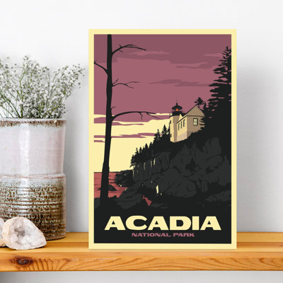 Dramatic Coastal Lighthouse Retro Vintage Abstract Coastal Landscape Wall Art Print 1 Piece Wrapped Canvas Wall Art