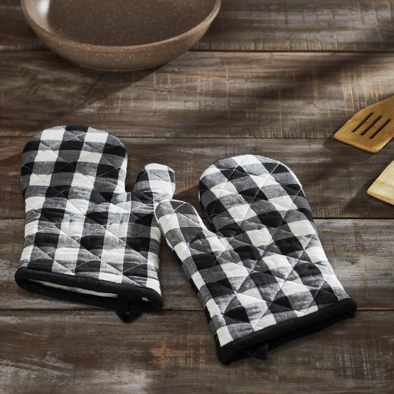 Ensemble de gants de cuisine Annie 100% coton Annie Buffalo Check VHC Brands, Noir / blanc