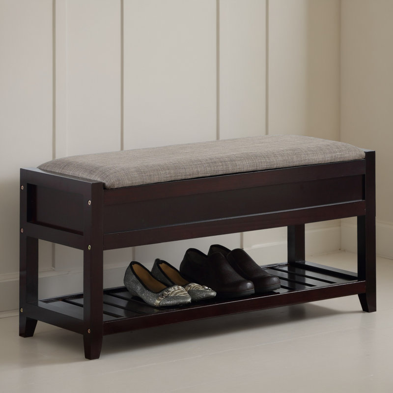 35" Shoe Storage Bench with Cushion, Entryway Storage with Storage, Espresso