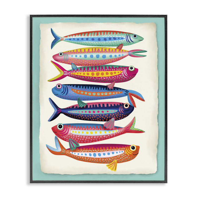  Art numérique de sardines multicolores par Darlene Seale, Giclée encadrée noir minuit, H 14 po x l 11 po