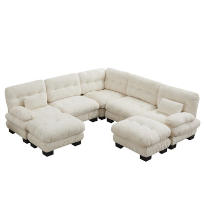 101.57" L-Shaped Corner Sectional Sofa, 6-Seater Modular Cloud Couch With Chenille Fabric, 300 Lbs Capacity Per Seat