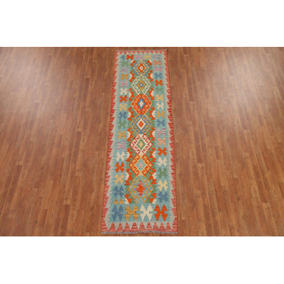 Colourful Kilim Reversible Wool Runner Rug 3x10