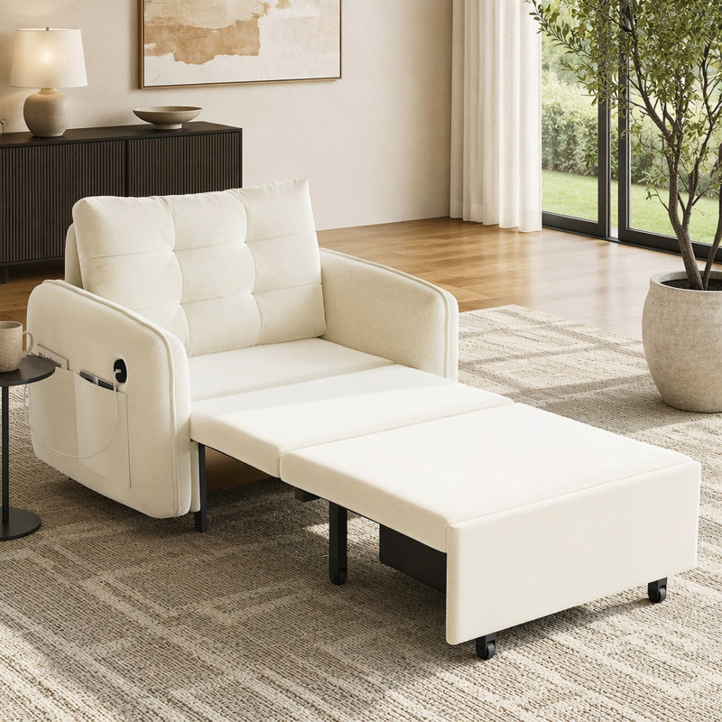 Canapé-lit 3 en 1, Chenille beige