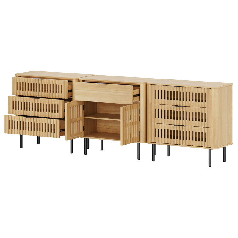 Buffet cannelé de 240 cm de large avec rangement, chêne, Chêne