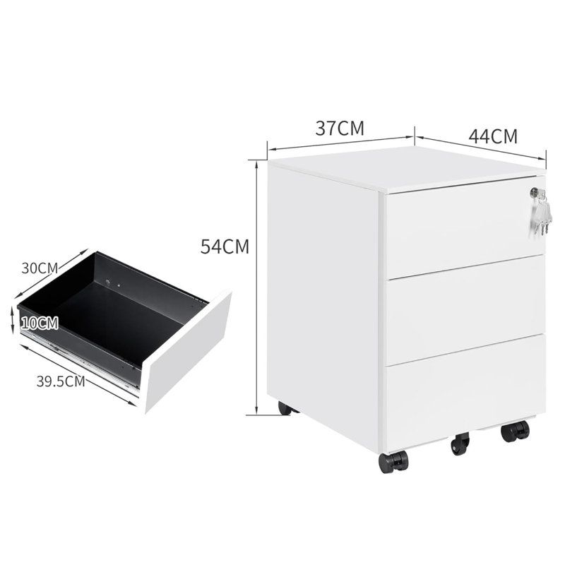 37 cm W 3 -Drawer Wheels / Casters included Mobile Steel Filing Cabinet