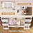 Vanity Desk with LED Lighted Mirror & Power Outlet, Modern Makeup Vanity Dressing Table with 7 Drawers, 3-Zone Desktop Storage, Hair Dryer Holder & 4 Open Shelves for Bedroom, Black/White/Pink-1105744706