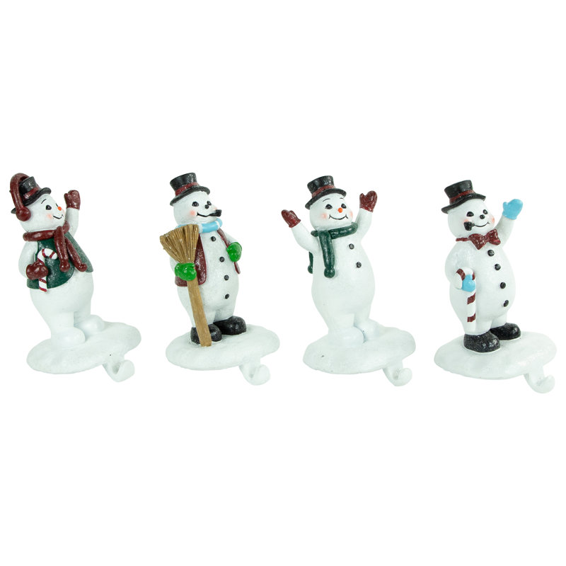 Set Of 4 Glittered Snowman Christmas Stocking Holders 6.75"