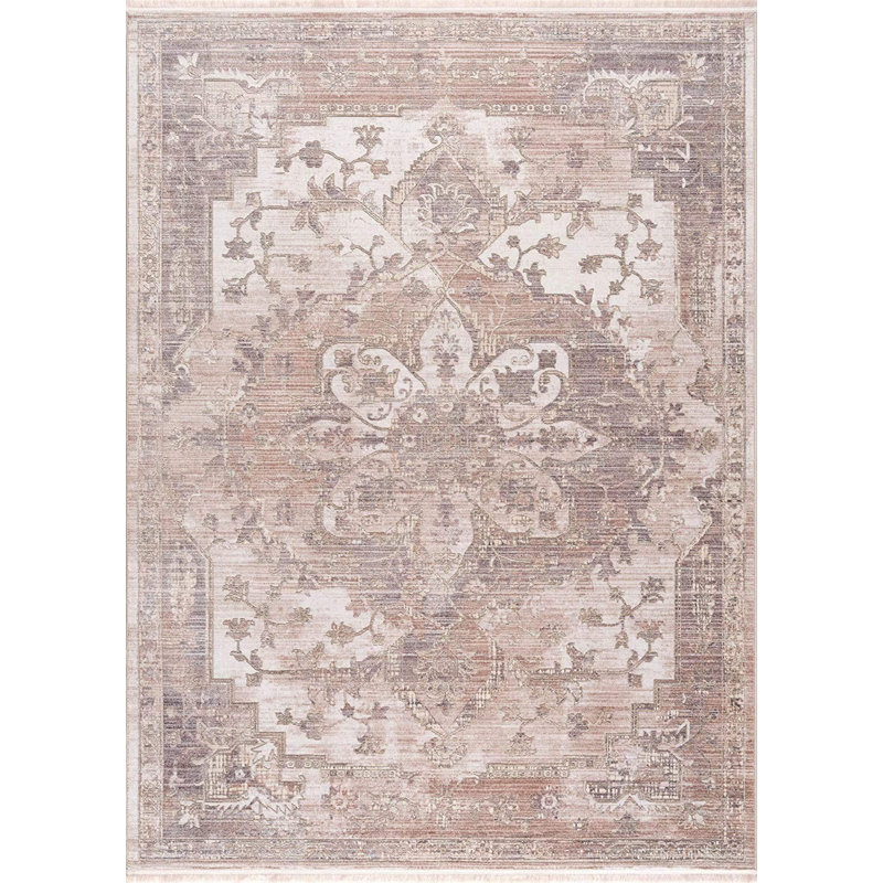Tapis beige à médaillon classique, Tapis de couloir 2 pi x 15 pi