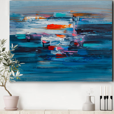 Vagues de rouge sur un océan bleu foncé - impression sur toile tendue