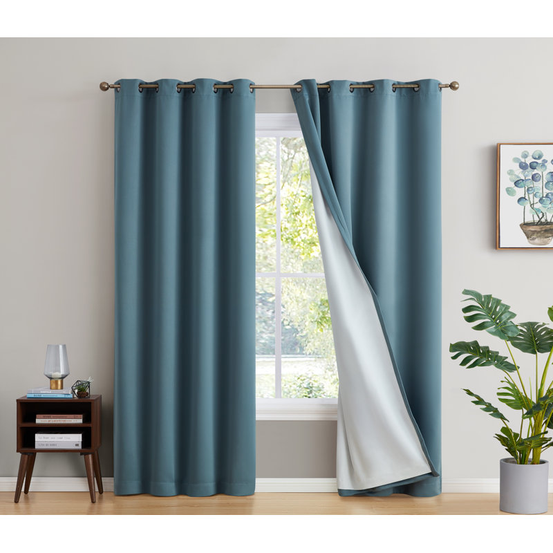 Alis Solid Color 100% Blackout Thermal Grommet Curtain Panels, 52" W x 63" L, Slate Blue