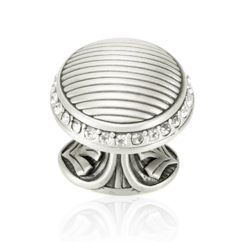 CAMBRIDGE ROUND KNOB; CLEAR CRYSTAL, Matte Silver