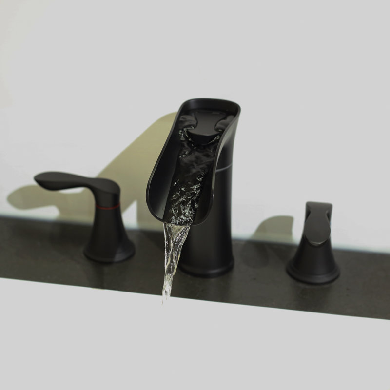 Robinet de lavabo à deux poignées, bec à cascade et bec pivotant à 360°, bonde escamotable, noir mat, Noir mat