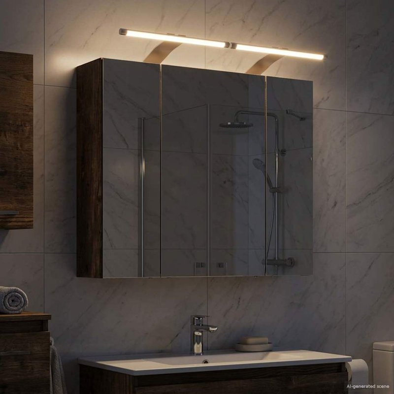 Mirrored Bathroom Cabinets with Mirror and 2, 50cmH x 60cmW x 14.5cmD, Smoked Oak