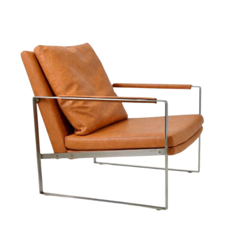 Fauteuil de 26 po de large Guani, Simili cuir brun clair, Chrome