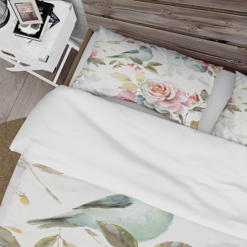 Ensemble de housse de couette floral - Beautiful Bird Romance II, Housse de couette très grand + 2 taies décoratives