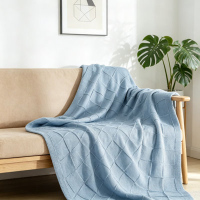 Knit Checkered Throw Blanket For Couch, Soft Fuzzy Decorative Knitted Blanket For Sofa Bed, Lightweight Cozy Warm Throws For Spring And Summer