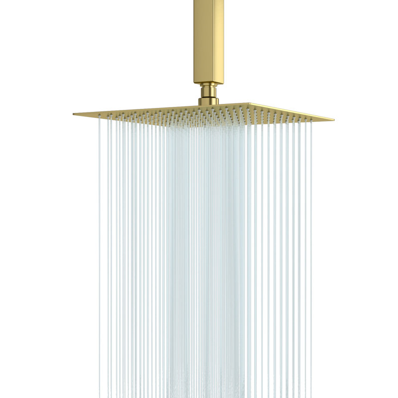 Shower System 12" Square Stainless Steel Rain Shower Head, Brushed Gold
