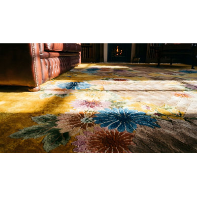 Room Size Knotted Antique Yellow Wool 1930s Chinese - Art Deco Rectangle Rug