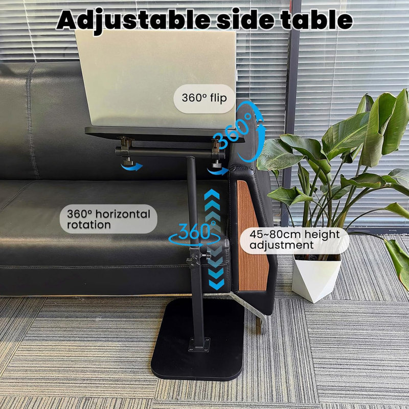 Adjustable C-Shaped End Table With Swivel Top For Sofa, Bed, Reading Nook - Space-Saving Side Table