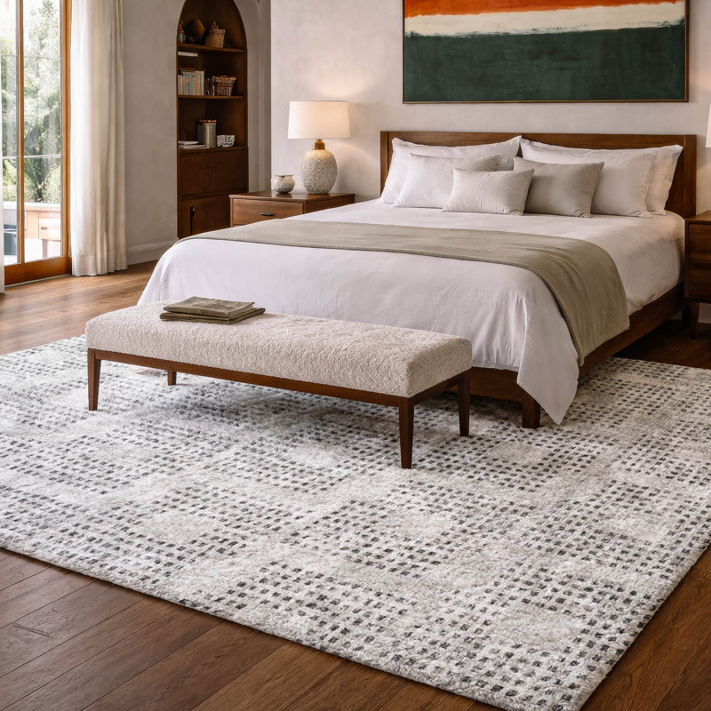 Premium Machine Washable Dream Shag  Squares Rug, Gray, 10' x 14'
