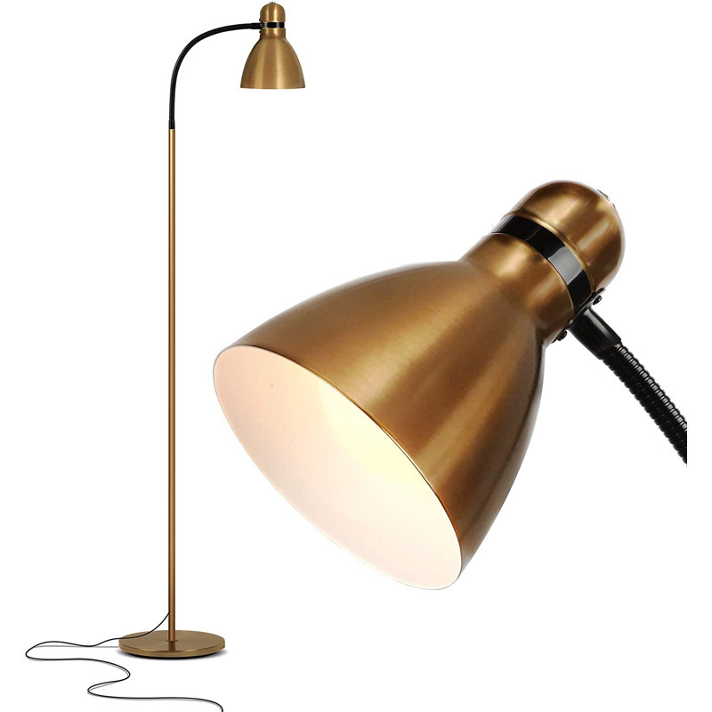Avery 62.5 in. Modern LED Standing Floor Lamp with Metal Cone Shade and 3-Way Dimming Light, Brass