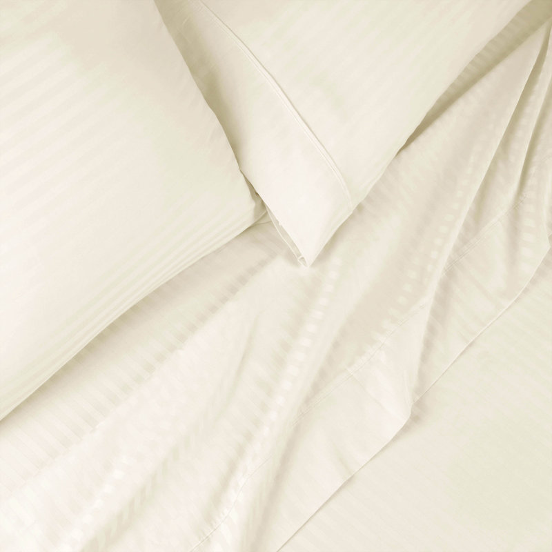 Parinaaz 600 Thread Count Certified Egyptian Cotton Striped Sheet Set, Ivory, California King