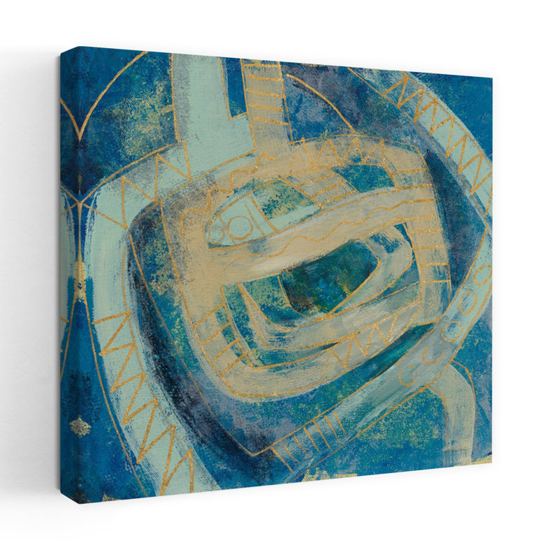 Carreau contemporain Mid-Modern II avec art abstrait turquoise, H 48 po x l 48 po