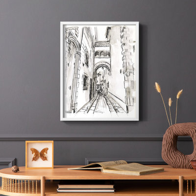 «Europe Street Sketches II», reproduction encadrée - bois massif