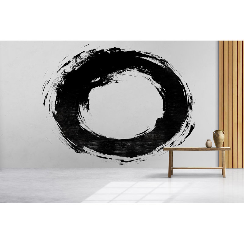Adhésif mural zen circulaire, grand art mural noir Enso Brushstroke, H 80 po x l 42 po