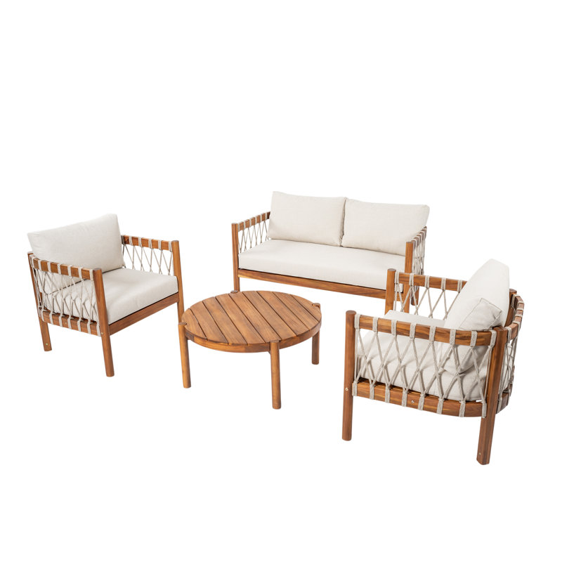 Ensemble de conversation d'extérieur avec table basse Caldera, 4 pièces: table, causeuse, 2 chaises