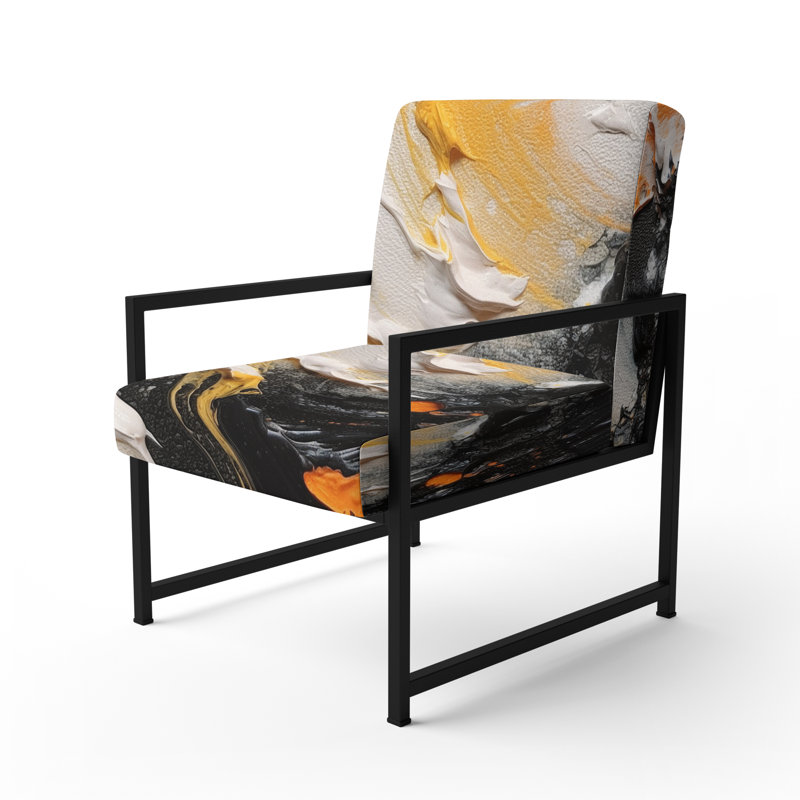 Golden Ocean Spiral Waves, peinture - fauteuil rembourré jaune et blanc, Noir, noir, noir, noir