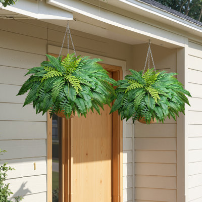 Fougères artificielles, plante artificielle de fougère de Boston de 48 pouces avec 67 frondes, verdure artificielle pour la décoration intérieure / extérieure, soie et PEBD, convient pour le jardin de la maison porche jardin bureau salon