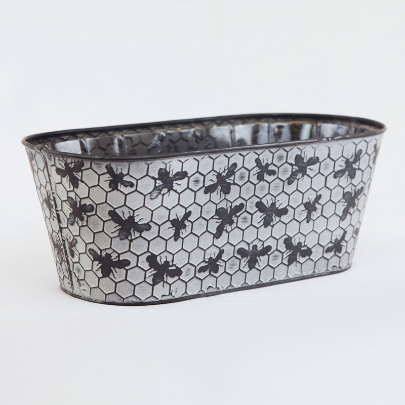 Boîte à fleurs blanche en miel délavé avec abeilles noires