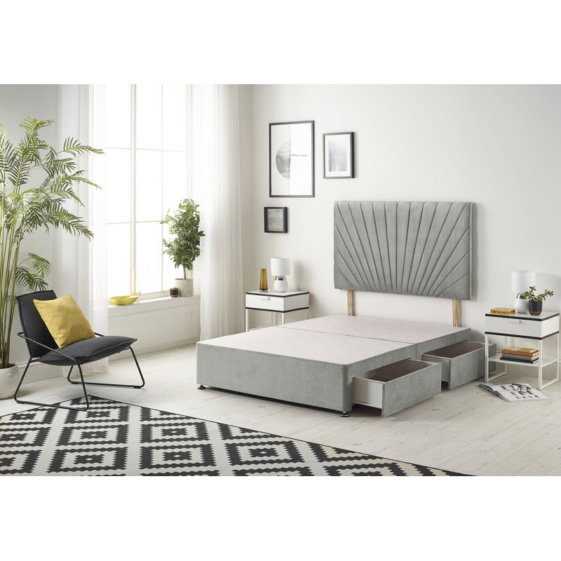 SantaFe Tweed Fabric Divan Bed Base and Headboard with Optional Drawers, Grey, Double (4'6), 2 Drawers