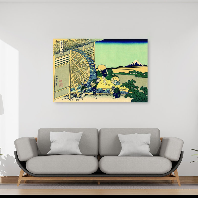 Watermill At Onden Classic Traditional Abstract Architecture Mountain Wall Art Print by Katsushika Hokusai - Wrapped Canvas Print