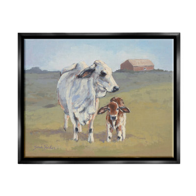 «Baby Cow Family Farm» par Sara Baker, peinture sur toile à cadre flottant