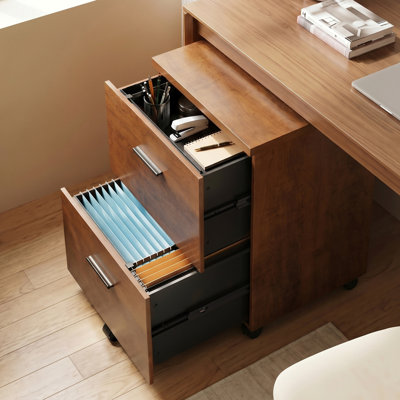 Ebern Designs 2 Drawer Mobile Filing Cabinet with Wheels, Wood File Cabinet for Home Office, Lockable Rolling File Cabinet Fits Letter/Legal Size, Printer Stand with Storage