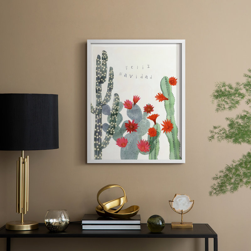 «Desert Christmas Cactus II», reproduction encadrée - bois massif, H 21 po x l 17 po, Blanc