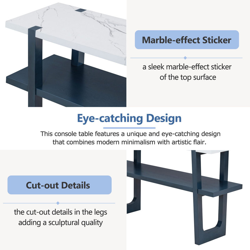 54" Modern Console Table With Rubber Wood Frame & Marble-Effect Top, Elegant Sofa Table, Retro Entryway Table, Hallway Table For Living Room Home Office