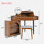 Ensemble de coiffeuse de coin avec miroir pliant réglable Brightness, tabouret, plateau de table spacieux, tiroir et armoire de rangement