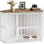 Meuble de coin 42,5 po pour chenil avec bols d'alimentation et porte tournante, blanc-129755513