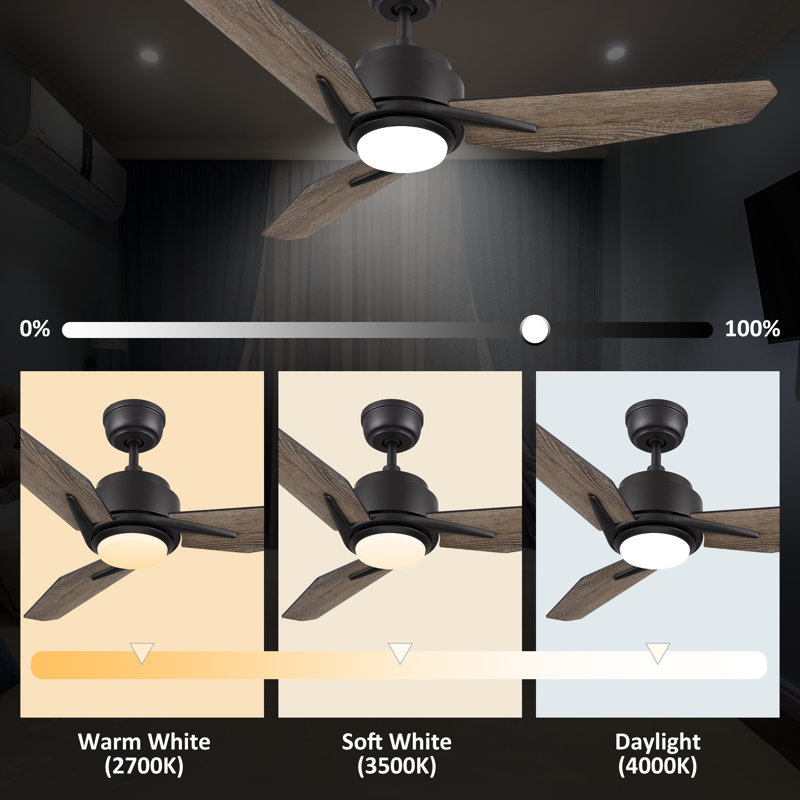 3 - Blade LED Smart Ceiling Fan with Light, 48" H x 5.8" W x 20.8" L, Gray Oak