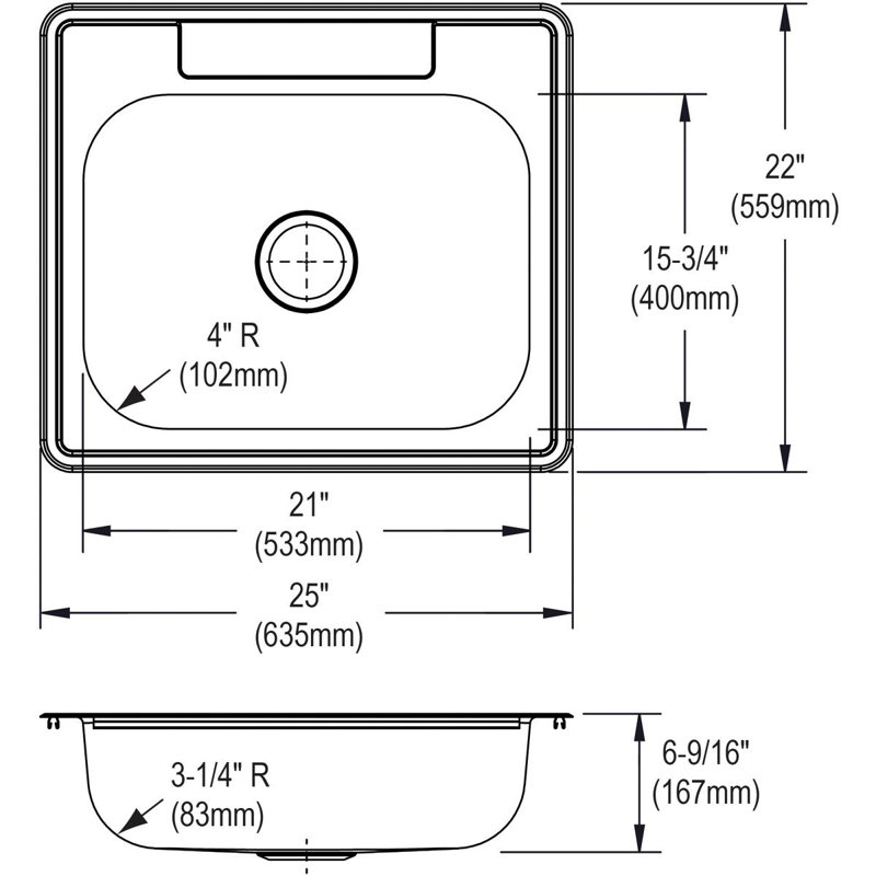 Dayton 25" L x 22" W Drop-In Kitchen Sink, 4 hole