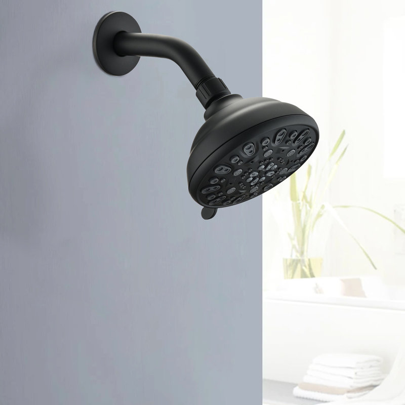 Pomme de douche haute noire matte de 4,72 po - 6 motifs de jet, rouille, 1,8 gal / min, modes, facile à nettoyer, débit d'eau