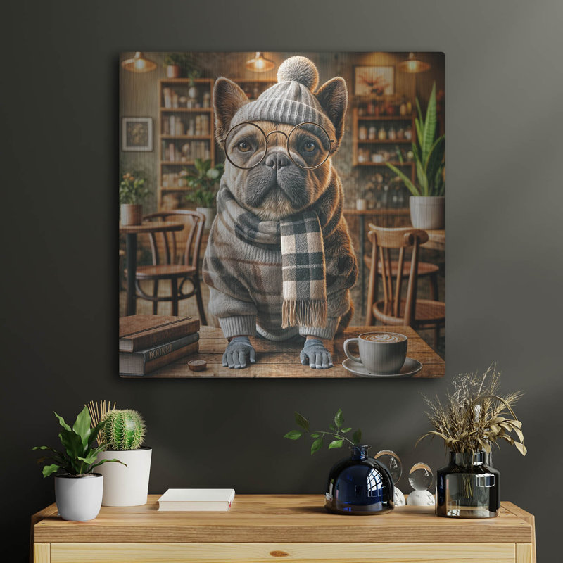 «Hipster Dog - French Bulldog» par Rey Klimt, art mural en métal, H 24 po x l 24 po
