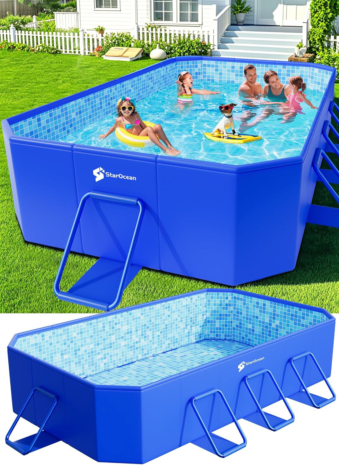 Foldable Pool, Round Frame Above Ground Swimming Pool, Adult